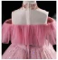Chic / Beautiful Candy Pink Beading Sequins Birthday Flower Girl Dresses 2022 Ball Gown High Neck Short Sleeve Floor-Length / Long Flower Girl Dresses