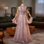 Fashion Blushing Pink Glitter Rhinestone Sequins Prom Dresses 2025 A-Line / Princess High Neck Sleeveless Backless Floor-Length / Long Tulle Prom Formal Dresses