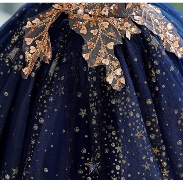 Charming Navy Blue Beading Star Sequins Birthday Flower Girl Dresses 2023 Ball Gown Scoop Neck Sleeveless Floor-Length / Long Flower Girl Dresses