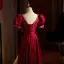 Chic / Belle Bordeaux Robe De Bal 2022 Princesse Encolure Carrée Perle Paillettes Faux Diamant Noeud Manches Courtes Dos Nu Longue Robe De Ceremonie