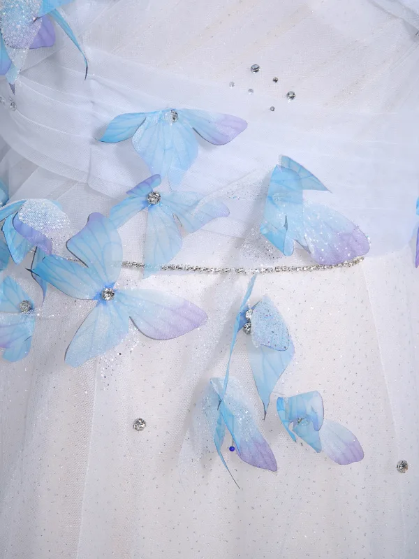 Wróżka Kwiatowa Błękitne Motyl Rhinestone Cekiny Sukienki Na Bal 2025 Princessa Bez Ramiączek Bez Rękawów Bez Pleców Długie Sukienki Wizytowe