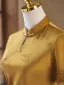 Vintage / Retro Yellow Evening Party Cheongsam 2025 Trumpet / Mermaid High Neck Short Sleeve Floor-Length / Long Cheongsam / Qipao