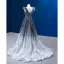 High-end Gradient-Color Grey Beading Sequins Evening Dresses 2022 A-Line / Princess V-Neck Sleeveless Backless Court Train Evening Party Formal Dresses