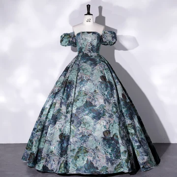 Vintage Retro Multi Colors Printing Satin Prom Dresses 2022 Ball Gown Strapless Short Sleeve Backless Floor Length Long Formal Dresses