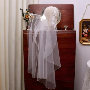 Welony Ślubne Welony Ślubne Białe Kwiat Z Koronki Perła Wykonany Ręcznie Tiulowe Ślub Eleganckie 1 M 2025