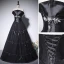 Elegant Black Pearl Bow Prom Dresses 2022 A-Line / Princess Strapless Sleeveless Backless Floor-Length / Long Prom Formal Dresses
