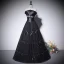 Elegant Black Pearl Bow Prom Dresses 2022 A-Line / Princess Strapless Sleeveless Backless Floor-Length / Long Prom Formal Dresses