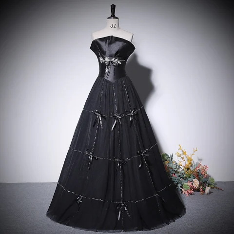 Elegantes Negro Perla Bowknot Vestidos de gala 2022 A-Line / Princess Sin Tirantes Sin Mangas Sin Espalda Largos Gala Vestidos Formales