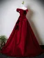 Elegant Burgundy Bow Prom Dresses 2025 Ball Gown Off-The-Shoulder Short Sleeve Backless Sweep Train Formal Dresses