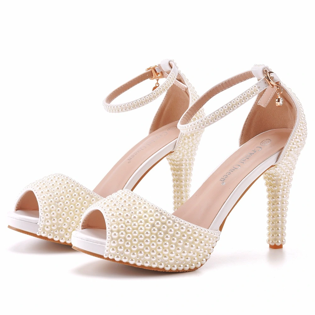 Emily Brida Kant Bruiloft Schoenen Ivoor Kant Peep teen Hoge Hakken