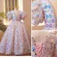 Scintillantes Mode Rougissant Rose Perle Faux Diamant Paillettes Anniversaire Robe Ceremonie Fille 2022 Robe Boule Encolure Carrée Gonflée Manches Courtes Dos Nu Longue Robe Ceremonie Fille