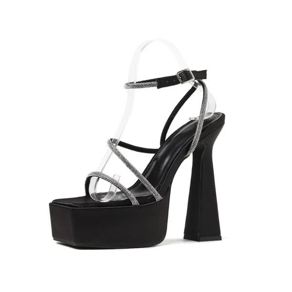 Sexy Lavender Cocktail Party Womens Sandals 2023 Rhinestone Ankle Strap 15 cm Thick Heels Open / Peep Toe Sandals High Heels