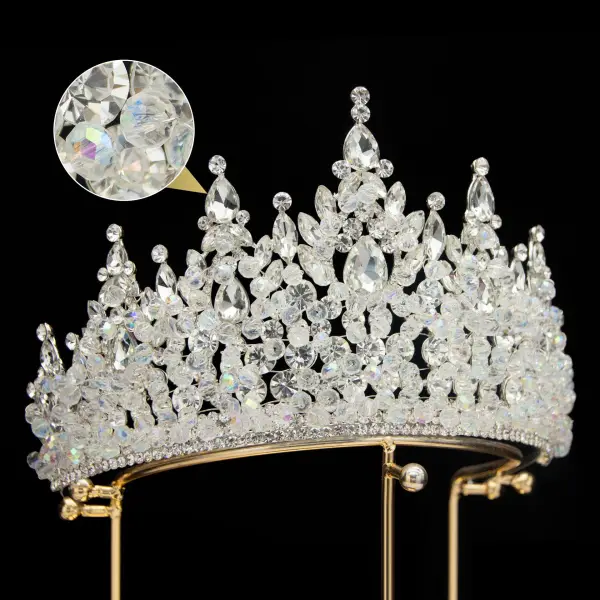 Barokowy Srebrny Rhinestone Ozdoby Do Włosów Ślubne Korona 2024 Stop Ślub Akcesoria