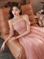 Charming Blushing Pink Beading Pleated Evening Dresses 2023 A-Line / Princess Off-The-Shoulder Sleeveless Backless Floor-Length / Long Evening Party Formal Dresses