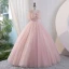 Charmant Rougissant Rose Perlage Noeud Paillettes Robe De Bal 2023 Robe Boule V-Cou Manches Courtes Dos Nu Longue Promo Robe De Ceremonie