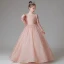 Scintillantes Rougissant Rose Paillettes Robe Ceremonie Fille 2022 Robe Boule Encolure Dégagée Manches Longues Noeud Longue Promo Robe Ceremonie Fille
