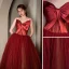 Fashion Red Prom Dresses 2022 A-Line / Princess Strapless Bow Sleeveless Backless Floor-Length / Long Formal Dresses