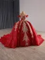 Chinese style Luxury / Gorgeous White Bling Bling Beading Rhinestone Appliques Sequins Wedding Dresses 2025 Ball Gown Off-The-Shoulder Sleeveless Backless Chapel Train