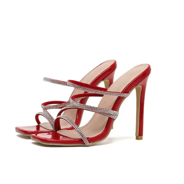 Charming Black Summer Evening Party Rhinestone Womens Sandals 2022 11 cm Stiletto Heels Open / Peep Toe Sandals High Heels