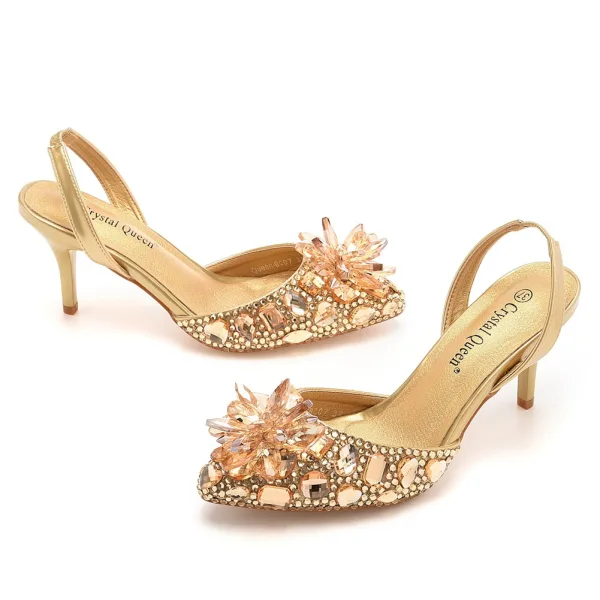 Bling Bling Gold Abend Strass Sandalen Damen Hochhackige 2023 7 cm Stilettos Spitzschuh Sandaletten