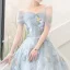 Flower Fairy Sky Blue Appliques Prom Dresses 2023 A-Line / Princess Off-The-Shoulder Short Sleeve Backless Floor-Length / Long Prom Formal Dresses
