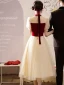 Chinese style Burgundy Beading Sequins Lace Flower Prom Dresses 2023 A-Line / Princess High Neck Short Sleeve Floor-Length / Long Prom Formal Dresses