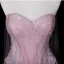 Lovely Blushing Pink Pearl Sequins Prom Dresses 2026 A-Line / Princess Strapless Sleeveless Backless Floor-Length / Long Formal Dresses