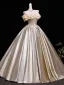 Elegant Prom Dresses Champagne 2026 Ball Gown Ruffle Off-The-Shoulder Short Sleeve Backless Floor-Length / Long Formal Dresses