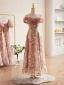 Schöne Rosa Pailletten Brautjungfernkleider 2024 A Linie Off Shoulder Kurze Ärmel Rückenfreies Lange