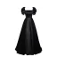 Vintage / Retro Black Pearl Satin Evening Dresses 2023 A-Line / Princess Square Neckline Puffy Short Sleeve Backless Floor-Length / Long Prom Formal Dresses