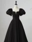 Chic / Beautiful Black Evening Dresses 2023 A-Line / Princess Square Neckline Puffy Short Sleeve Backless Sash Floor-Length / Long Evening Party Formal Dresses