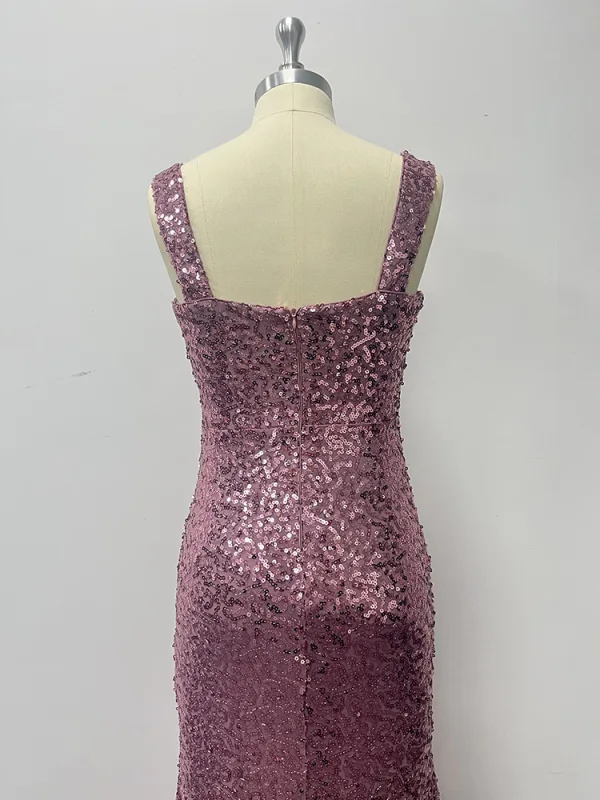 Sparkly Blushing Pink Sequins Evening Dresses 2024 Trumpet / Mermaid V-Neck Sleeveless Backless Floor-Length / Long Evening Party Formal Dresses