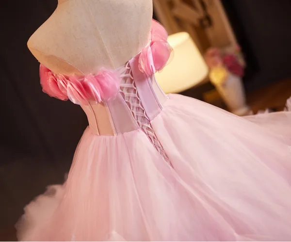 Fashion Candy Pink Cascading Ruffles Appliques Prom Dresses 2024 Ball Gown Strapless Sleeveless Backless Court Train Prom Formal Dresses