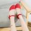 Modest / Simple Red Summer Street Wear Womens Sandals 2023 Ankle Strap 6 cm Wedges Round Toe Sandals