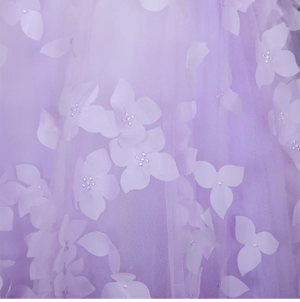 Flower Fairy Lavender Appliques Prom Dresses 2025 A-Line / Princess Strapless Sleeveless Backless Floor-Length / Long Formal Dresses
