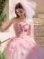 Flower Fairy Blushing Pink Appliques Prom Dresses 2025 Ball Gown Strapless Sleeveless Backless Floor-Length / Long Formal Dresses