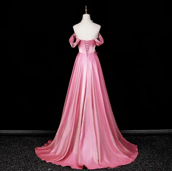 Charmant Charmant Rose Bonbon Robe De Bal 2026 Princesse Bustier Sans Manches Dos Nu Train De Balayage Robe De Ceremonie