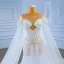 Elegant High-end White Beading Pearl Wedding Dresses 2023 Trumpet / Mermaid Scoop Neck Short Sleeve Royal Train Wedding