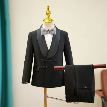 Mooie Prachtige Zwarte 4 Stuks Gala Jongens Kostuum 2023 Jas Broek Overhemd Das