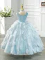 Elegant Sky Blue Beading Sequins Tassel Birthday Flower Girl Dresses 2024 Ball Gown Square Neckline Sleeveless Backless Floor-Length / Long