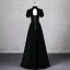 Elegant Black Rhinestone Prom Dresses 2024 A-Line / Princess High Neck Short Sleeve Backless Floor-Length / Long Prom Formal Dresses