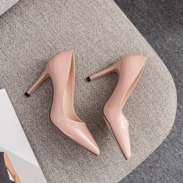 Sexy Schwarz Abend Lackleder Pumps 2023 9 cm Stilettos Spitzschuh Pumps Hochhackige
