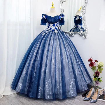 Élégant Bleu Roi Perlage Appliques Paillettes Robe De Bal 2022 Robe Boule De L Épaule Manches Courtes Dos Nu Longue Promo Robe De Ceremonie