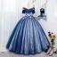 Elegant Royal Blue Beading Appliques Sequins Prom Dresses 2022 Ball Gown Off-The-Shoulder Short Sleeve Backless Floor-Length / Long Prom Formal Dresses