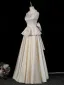 Élégant Champagne Appliques Noeud Robe De Soirée 2026 Princesse Col Haut Sans Manches Longue Soirée Robe De Ceremonie