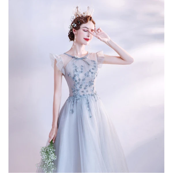 Chic / Beautiful Sky Blue Beading Pearl Rhinestone Prom Dresses 2023 A-Line / Princess Scoop Neck Bow Sleeveless Backless Floor-Length / Long Prom Formal Dresses
