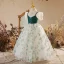 Chic / Belle Vert Foncé Floral Promo Robe Ceremonie Fille 2022 Robe Boule Col Haut Perlage Perle En Dentelle Fleur Gonflée Manches Courtes Longue Robe Ceremonie Fille