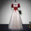 Elegant Burgundy Prom Dresses 2022 A-Line / Princess Square Neckline Puffy Short Sleeve Printing Backless Bow Floor-Length / Long Formal Dresses