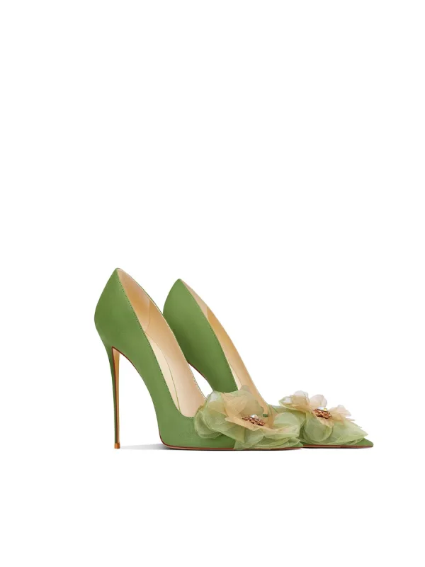 Chic / Beautiful Sage Green Prom Appliques Pumps 2024 Leather 10 cm Stiletto Heels Pointed Toe Pumps High Heels