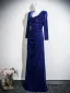 Vintage / Retro Royal Blue Velvet Prom Dresses 2026 Trumpet / Mermaid Square Neckline 3/4 Sleeve Backless Floor-Length / Long Formal Dresses